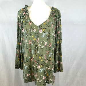 Massini long sleeve olive green floral top size 2X NWT